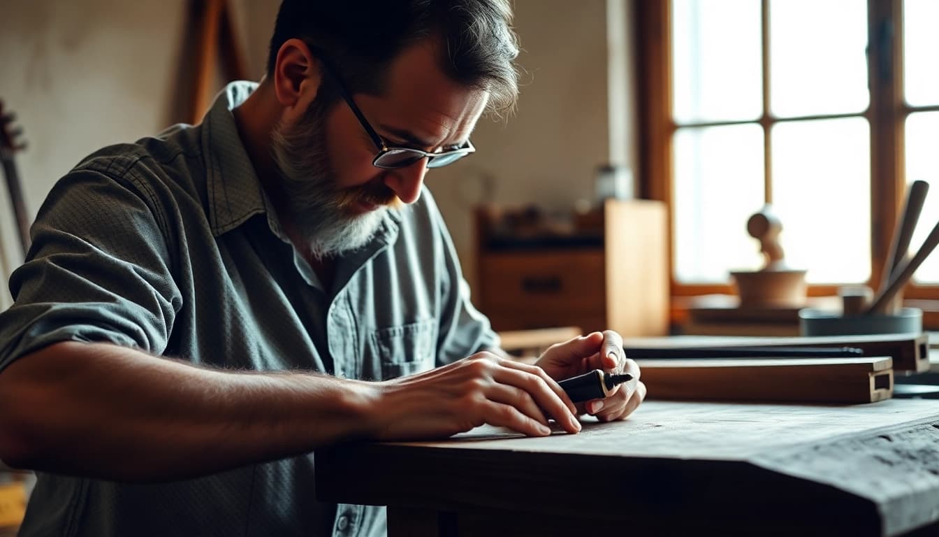 Cacciavite a percussione utilizzato da un artigiano sul legno.