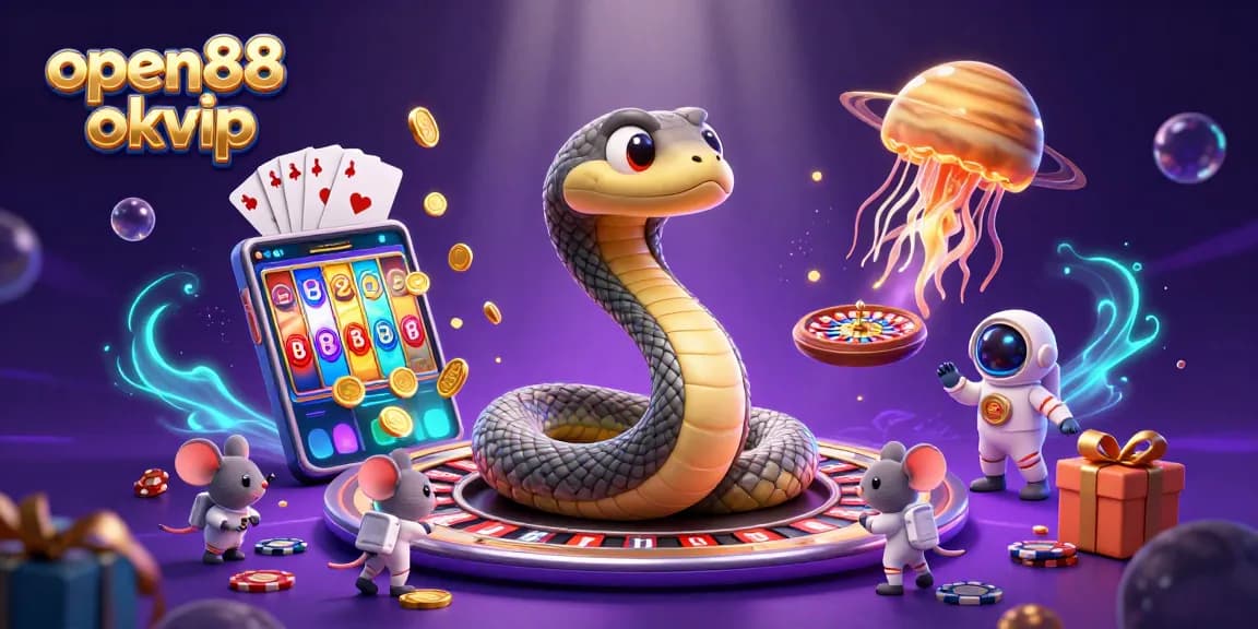 Experience excitement at open88 okvip with vibrant 3D casino elements featuring games and characters.