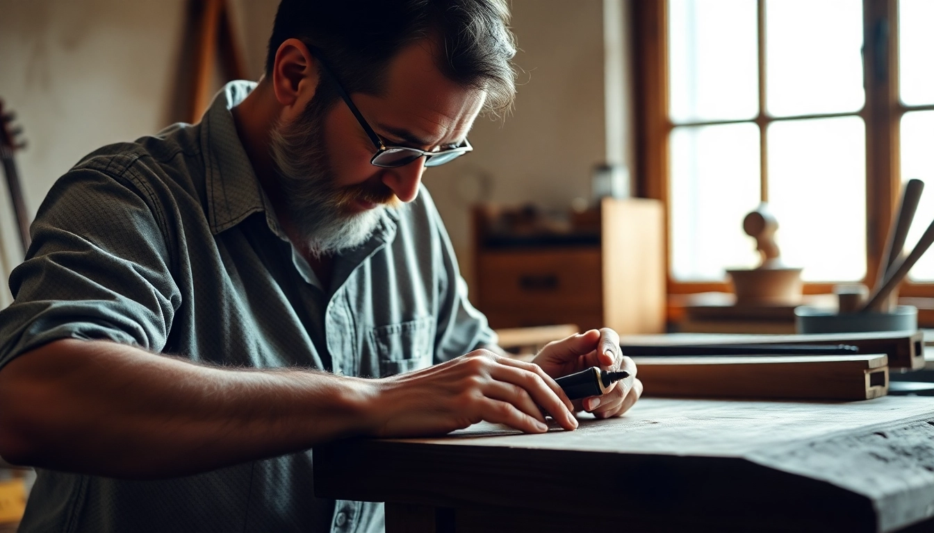 Cacciavite a percussione utilizzato da un artigiano sul legno.