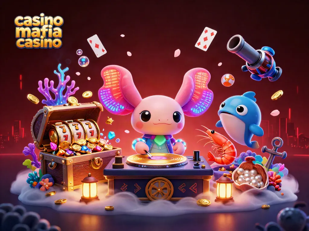 Join the action at casino mafia casino with a vibrant underwater party scene featuring a DJ.