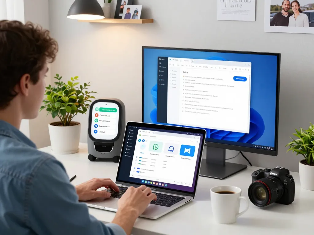 Engaging with ClawdBot on a mac laptop, showcasing productivity tools and chat apps.