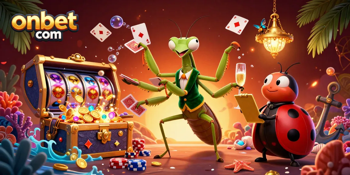 Engage with thrilling gaming action at onbet com amid vivid slot machines and festive casino elements.