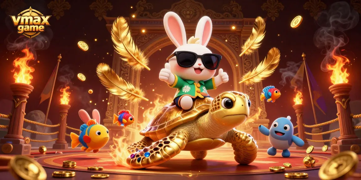 Experience excitement with vmax game featuring a lucky rabbit and sea turtle in a dynamic casino scene.