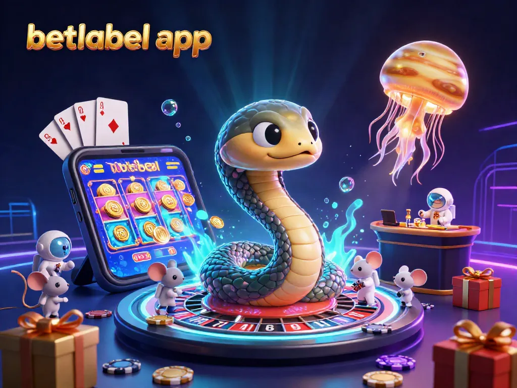 Engage with the betlabel app in a vibrant cosmic casino scene featuring dynamic 3D elements.