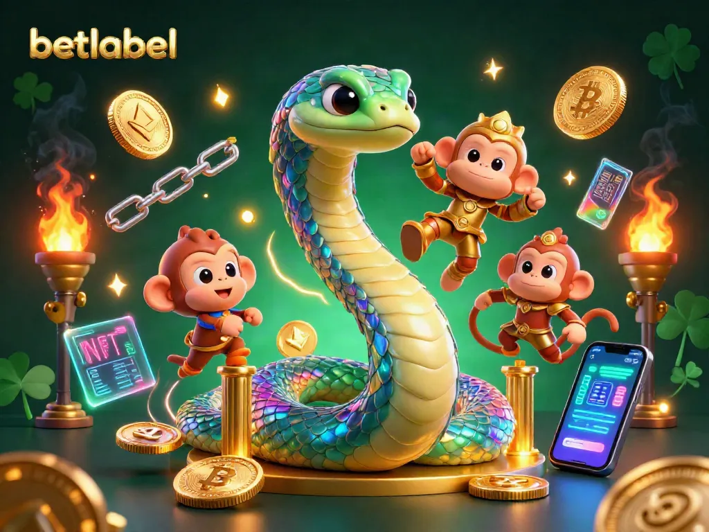 Engage with betlabel's vibrant casino atmosphere featuring a playful monkey king and a colorful rainbow serpent.