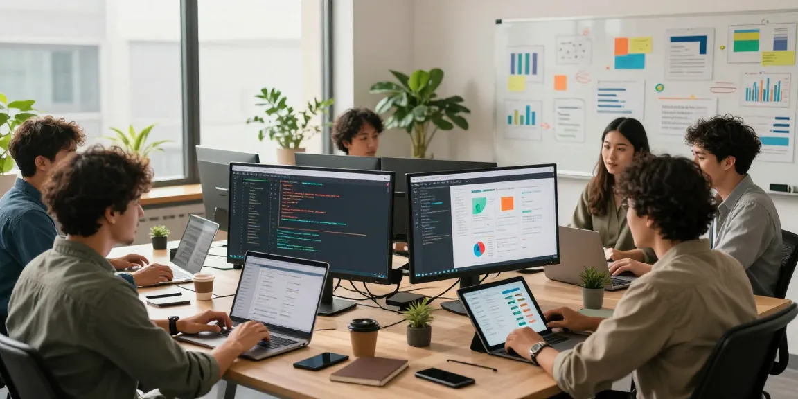 Team collaborating in a modern workspace, emphasizing the WPS Official Website and professional software development.