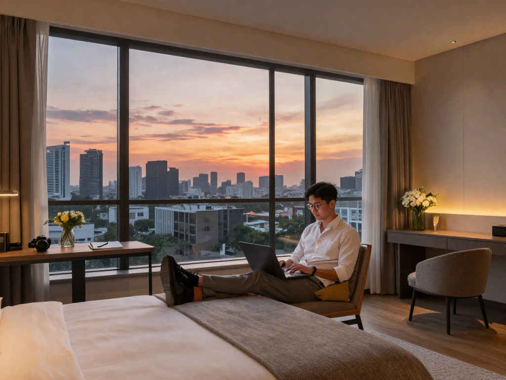 Explore the stylish ambiance at ROKOK88 hotel in Jakarta, featuring modern decor and a tranquil atmosphere for business and relaxation.