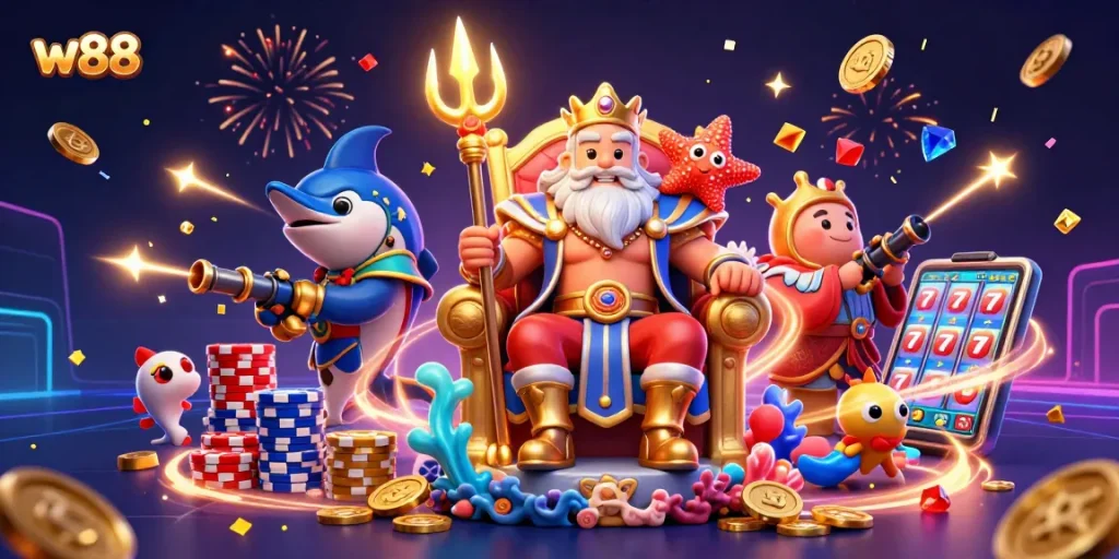 Engage in thrilling w88 fish shooting gameplay with Neptune and vibrant gaming elements.