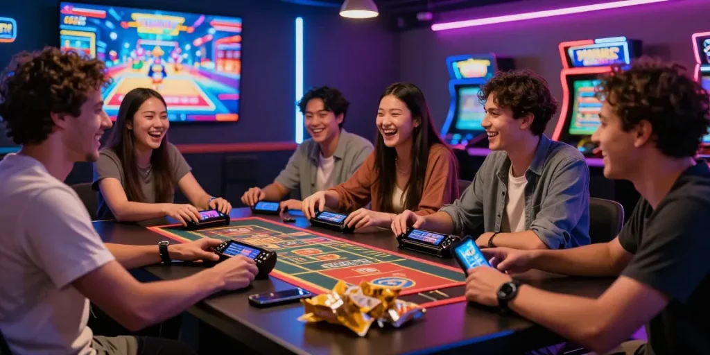 Engaged players enjoying online gaming at https://xx88.se.net/, showcasing vibrant casino graphics and a friendly atmosphere.
