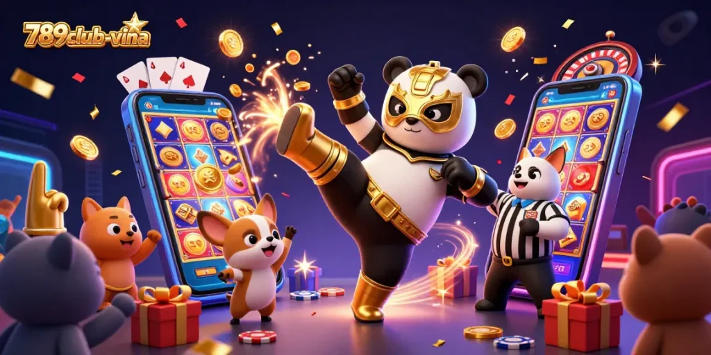 Engage with 789club-vina’s vibrant casino action featuring a panda wrestler and thrilling game elements.