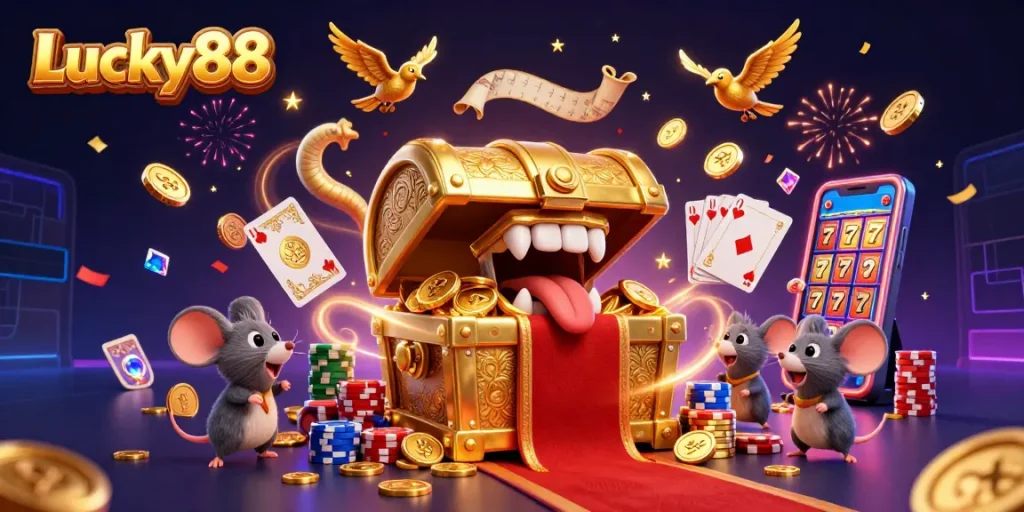 Experience winning potential with Lucky88, a vibrant slot scene filled with treasure and excitement.