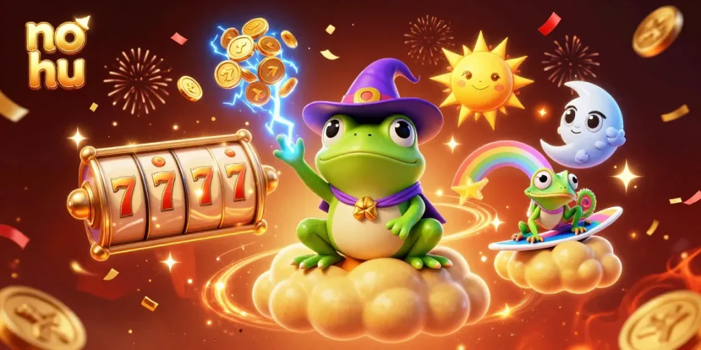 Experience the excitement of no hu with enchanting digital characters amid a jackpot excitement and casino vibrancy.
