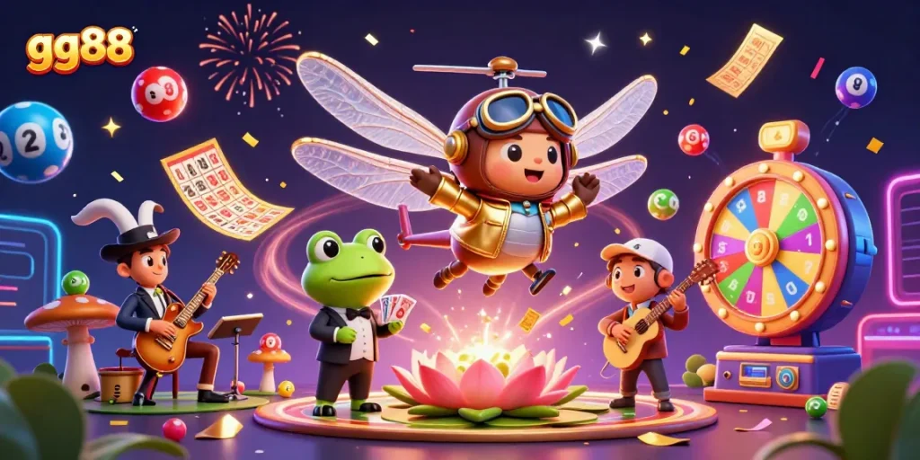 Engage with gg88's exciting slots and games in this vibrant 3D casino illustration.