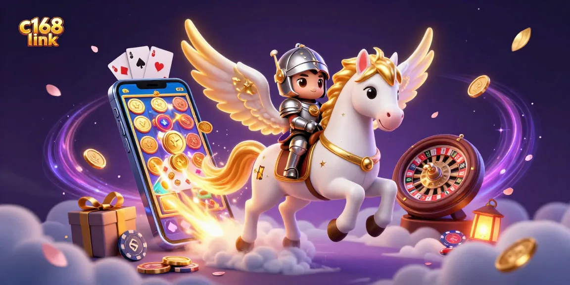 Engage with c168 link through a colorful slot game adventure featuring a celestial horse and knight.