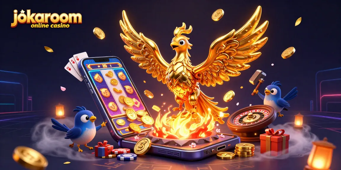 Experience thrilling action at jokaroom online casino as a molten metal phoenix emerges, surrounded by dynamic game elements.