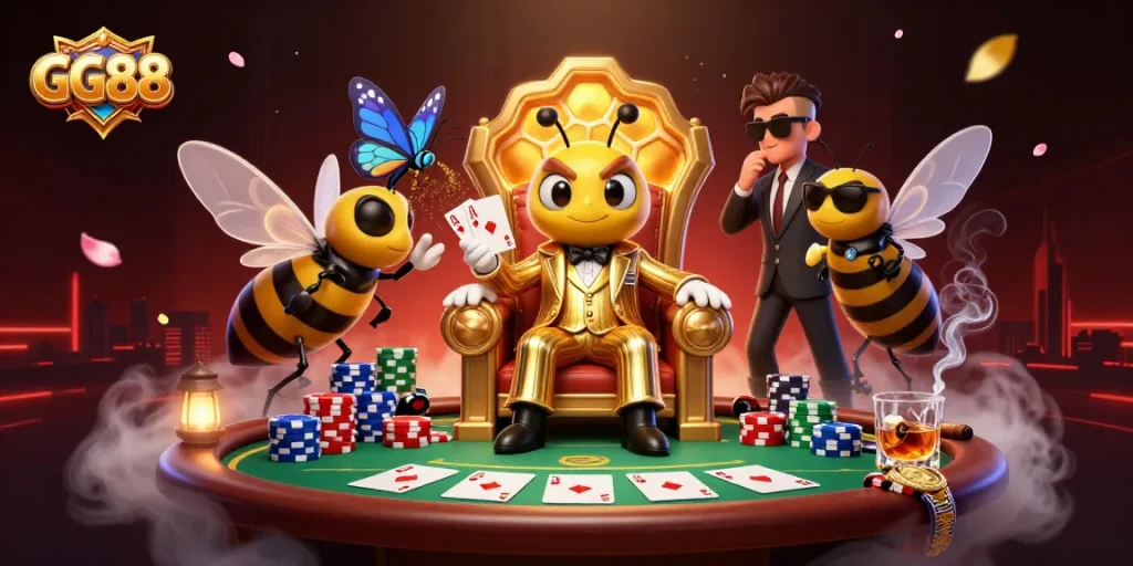 Engage with GG88's unique gaming experience amidst a vibrant 3D casino scene