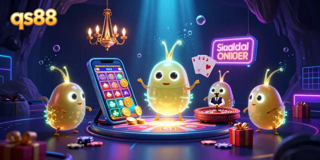 Experience the vibrant qs88 casino with glowing characters, spinning slots, and immersive action.