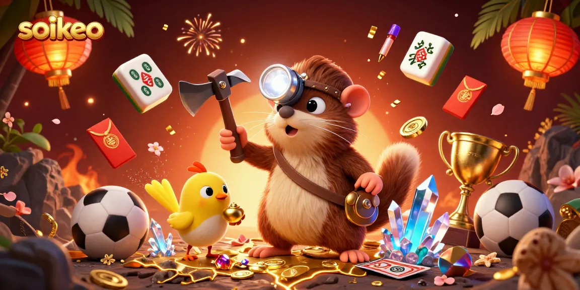 Engage with soikeo for sports betting insights, featuring a treasure hunter mole amidst vibrant casino elements.